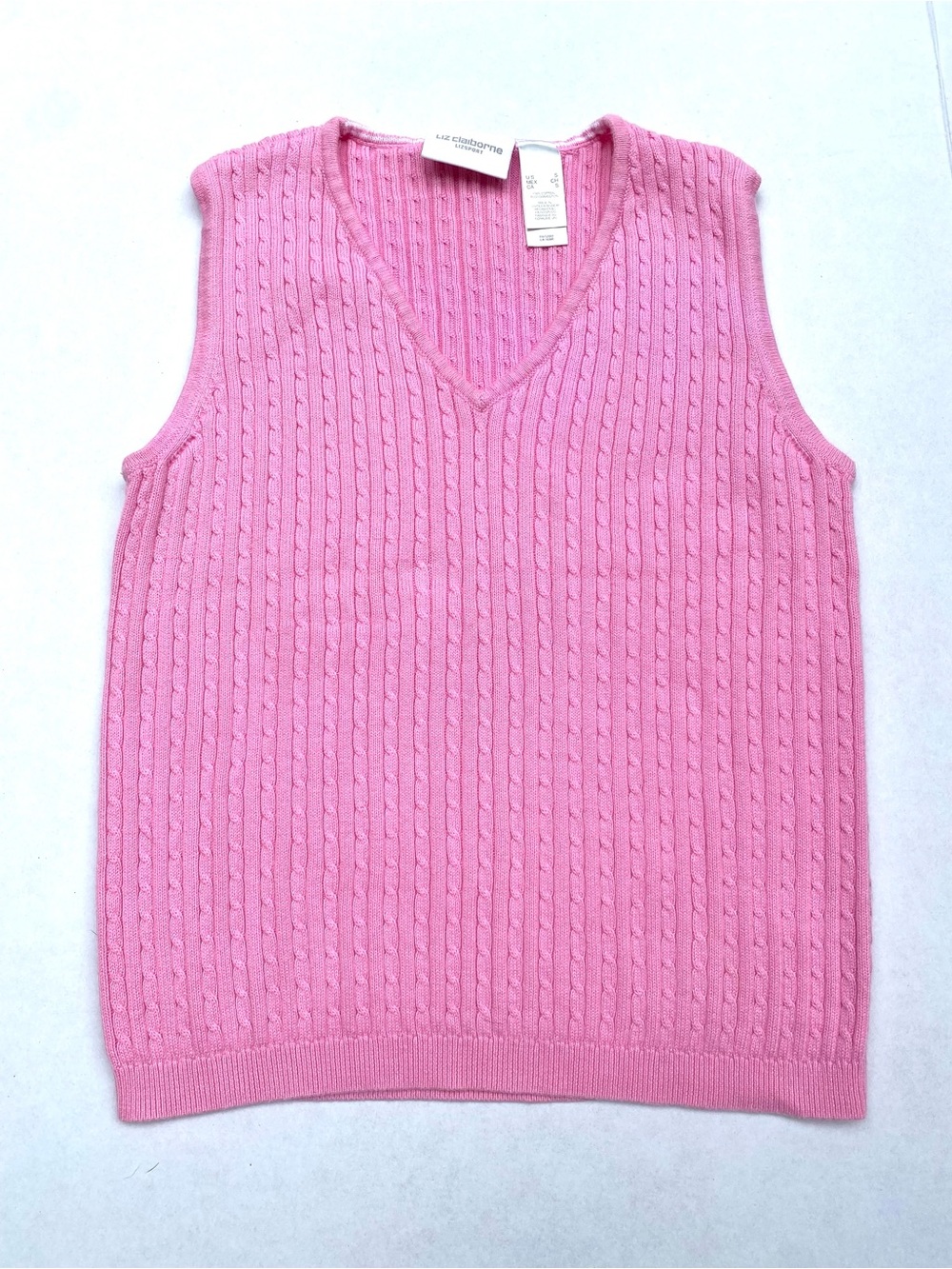 Pink V-Neck, Cable Knit Sleeveless Top  Size Small